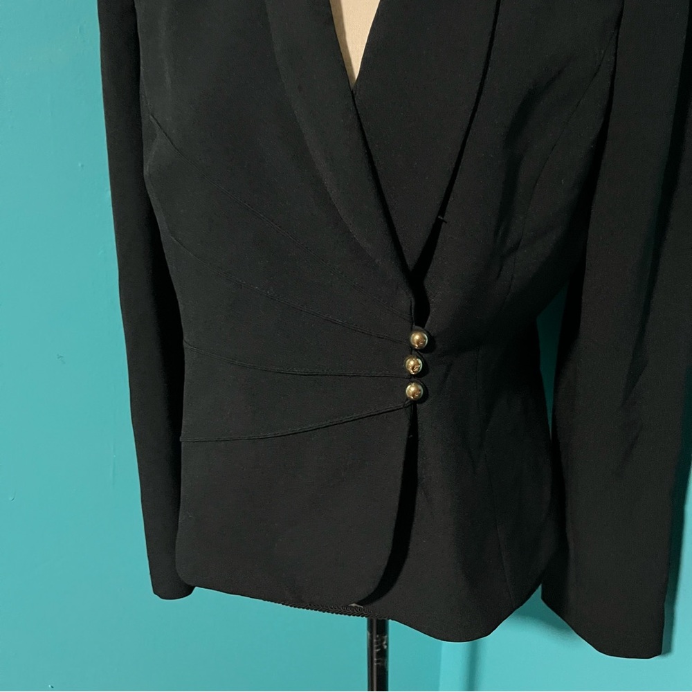 Tahari 8P Solid Black Side Button Blazer Jacket - image 3